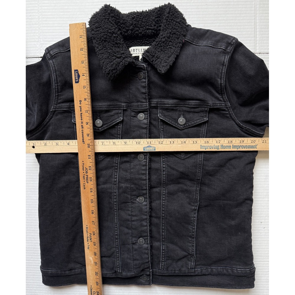 IDYLLWIND - Women's Black Sherpa Lined Denim Cowboy Trucker Jacket - Small - Picture 7 of 7